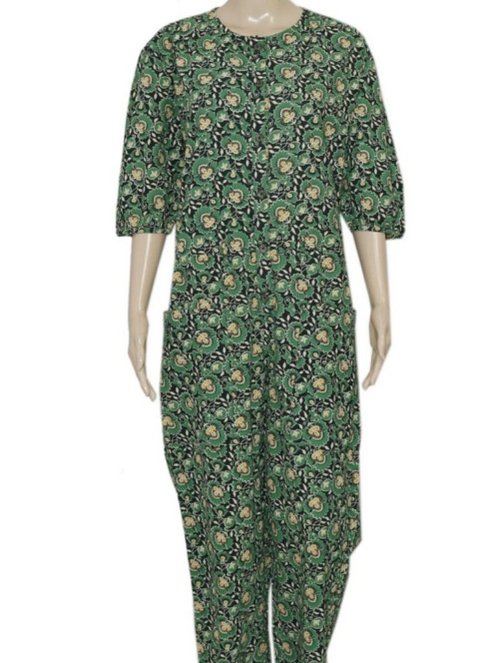 Leon & Harper Floral Printed Short Sleeve Straight Leg One Piece Jumpsuit M